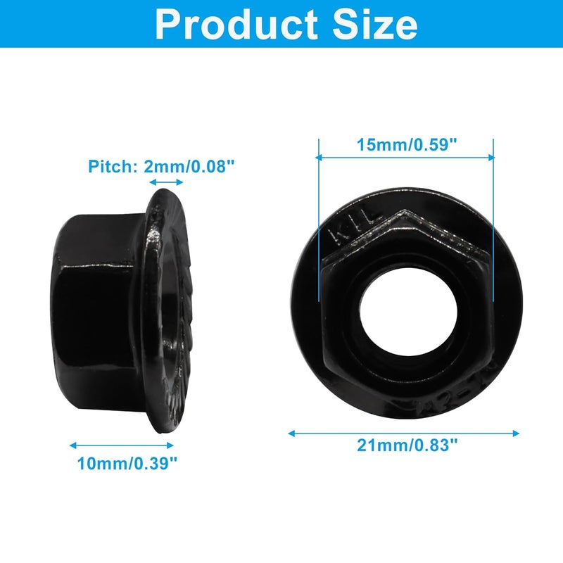 Dijedev M10/1.5mm Serrated Flange Hex Nuts, 25Pcs Hexagon Flange Nuts, 304 Stainless Steel 18-8, Full Thread, Hex Drive, Bright Finish(Black) - Image 2
